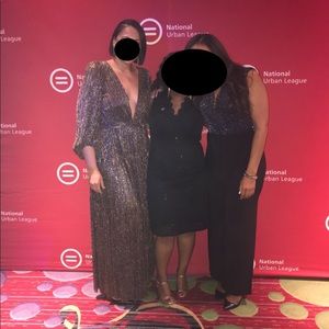 eliza j backless metallic maxi wrap dress